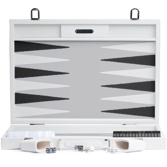 Exclusive backgammon set "Baptiste" made of leather, white